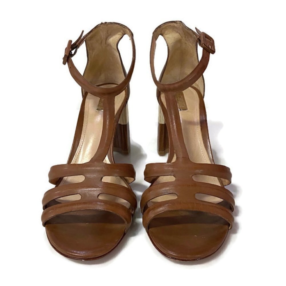 Schutz Leather Wood-Blocked Heels - Picture 2 of 4